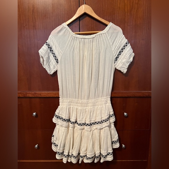 Love Shack Fancy Popover Embroidered Cream & Black Ruffle Mini Dress Size S - Picture 4 of 4